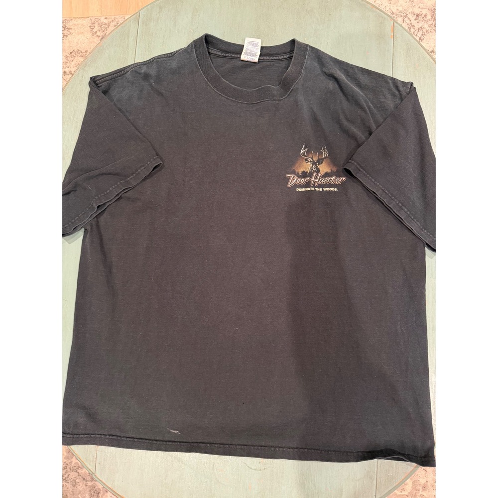 Vintage 2003 Buck Wear Deer Hunter T Shirt Mens 2XL Black Delta Magnum Weight